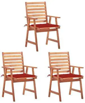 vidaXL Patio Dining Chairs 3 Pcs Outdoor Chair with Cushions Solid Wood Acacia