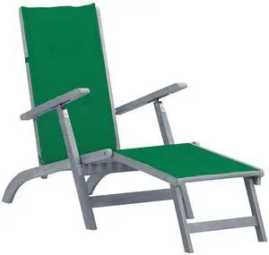 vidaXL Deckchair Lounge Chair with Footrest and Cushion Solid Acacia Wood