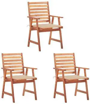 vidaXL Patio Dining Chairs 3 Pcs Outdoor Chair with Cushions Solid Wood Acacia