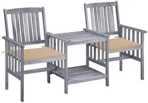 vidaXL Patio Chair Outdoor Chair with Tea Table and Cushions Solid Acacia Wood