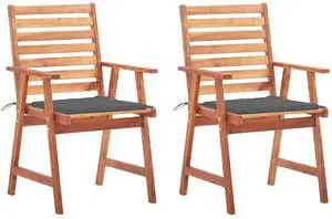 vidaXL Patio Dining Chairs 2 Pcs Outdoor Chair with Cushions Solid Wood Acacia