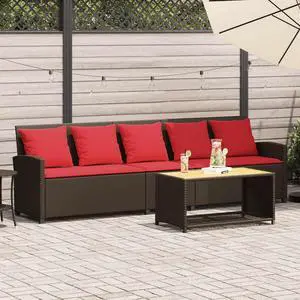 vidaXL Patio Sofa 5-Seater with Cushions Brown Poly Rattan garden sofa