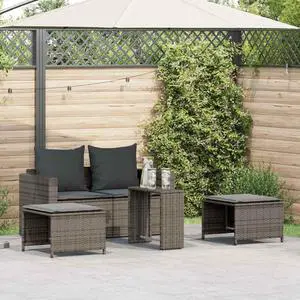 vidaXL 5 Piece Patio Sofa Set with Cushions Stackable Gray Poly Rattan
