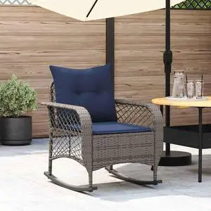vidaXL Patio Rocking Chair with Cushions Gray Poly Rattan garden rocking chair