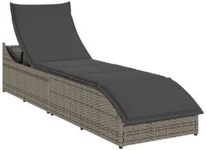 vidaXL Folding Sun Lounger with Cushion and Storage Gray Poly Rattan