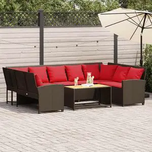 vidaXL Patio Sofa with Cushions Brown Poly Rattan garden sofa garden seating