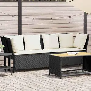 vidaXL Patio Sofa with Cushions Black Poly Rattan garden sofa garden seating