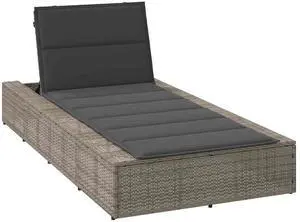 vidaXL Sunbed with Floating Cushion Gray Poly Rattan outdoor sunbed