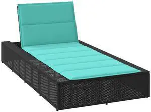 vidaXL Sunbed with Floating Cushion Black Poly Rattan outdoor sunbed
