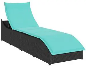 vidaXL Folding Sun Lounger with Cushion and Storage Black Poly Rattan