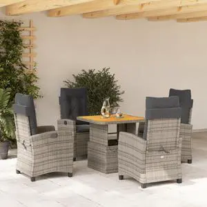 vidaXL 5 Piece Patio Dining Set with Cushions Gray Poly Rattan
