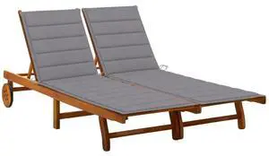 vidaXL Solid Acacia Wood 2-Person Patio Sun Lounger with Cushions Garden Seat