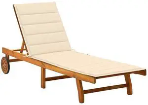 vidaXL Patio Lounge Chair Outdoor Chaise Lounge with Cushion Solid Acacia Wood