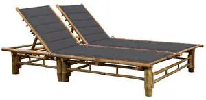 vidaXL 2-Person Sun Lounger with Cushions Bamboo Outdoor Bed Garden Daybed