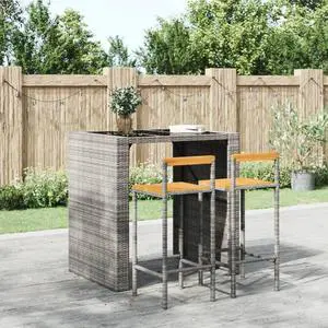 vidaXL Bar Stool 2 Pcs Patio Furniture Gray Poly Rattan and Solid Wood Acacia