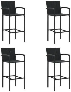 vidaXL Bar Stool 4 Pcs Counter Height Bar Stool for Kitchen Black Poly Rattan