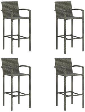 vidaXL Bar Stool 4 Pcs Counter Height Bar Stool for Kitchen Gray Poly Rattan