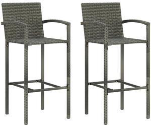 vidaXL Bar Stool 2 Pcs Counter Height Bar Stool for Kitchen Gray Poly Rattan