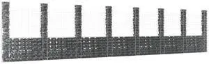 vidaXL Gabion Basket U-Shape with 8 Posts Iron Garden Patio Wall Wire Fence Cage