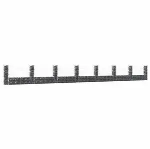 vidaXL U-shape Gabion Basket with 8 Posts Iron 338.6"x39.4" Wire Wall Fence