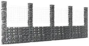 vidaXL Gabion Basket U-Shape with 5 Posts Iron Garden Patio Wall Wire Fence Cage