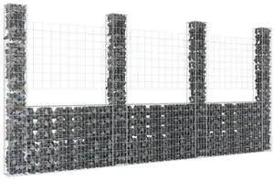 vidaXL Gabion Basket U-Shape with 4 Posts Iron Garden Patio Wall Wire Fence Cage