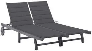 vidaXL Patio Lounge Chair Sunbed with Cushion2-Person Gray Solid Acacia Wood