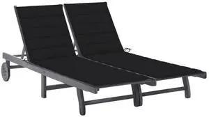 vidaXL Patio Lounge Chair Sunbed with Cushion2-Person Gray Solid Acacia Wood