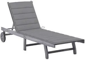 vidaXL Solid Acacia Wood Patio Sun Lounger with Cushion Gray Garden Seating