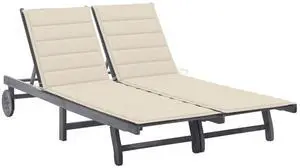 vidaXL Patio Lounge Chair Sunbed with Cushion2-Person Gray Solid Acacia Wood