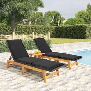 vidaXL Chaise Lounge Chairs 2 Pcs with Cushions Poly Rattan&Solid Wood Acacia