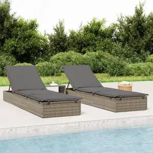 vidaXL Sunbeds with Table Patio Daybed Wicker Furniture 2 Pcs Gray Poly Rattan