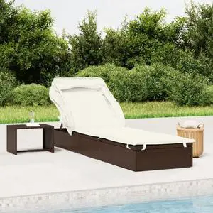 vidaXL Sunbed with Foldable Roof Patio Daybed Wicker Furniture Brown Poly Rattan