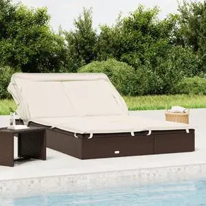 vidaXL 2-Person Sunbed with Foldable Roof Outdoor Daybed Brown Poly Rattan