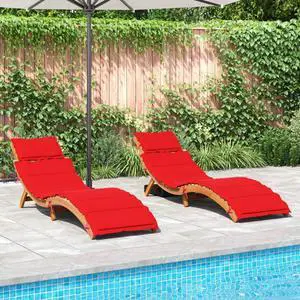 vidaXL Sun Loungers with Cushions Patio Outdoor 2 Pcs Red Solid Wood Acacia