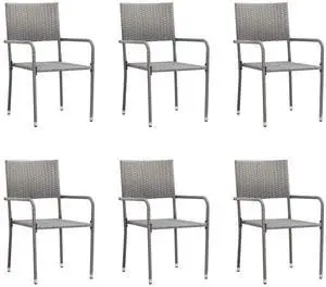 vidaXL Patio Dining Chairs Outdoor Seating 6 Pcs Stackable Gray Poly Rattan
