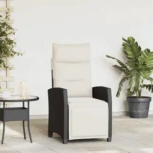vidaXL Reclining Patio Chair with Side Table Black Poly Rattan