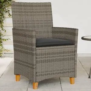 vidaXL Patio Chairs with Cushions Outdoor 2 Pcs Gray Poly Rattan&Solid Wood
