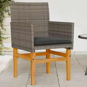 vidaXL Patio Chairs with Cushions Outdoor 2 Pcs Gray Poly Rattan&Solid Wood