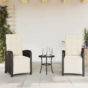 vidaXL Reclining Patio Chairs with Footrest Furniture 2 Pcs Black Poly Rattan