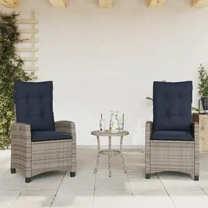 vidaXL Reclining Patio Chairs with Cushions Outdoor 2 Pcs Gray Poly Rattan