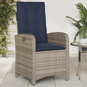 vidaXL Reclining Patio Chair with Cushions Outdoor Furniture Gray Poly Rattan