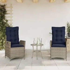 vidaXL Reclining Patio Chairs with Cushions Outdoor 2 Pcs Gray Poly Rattan