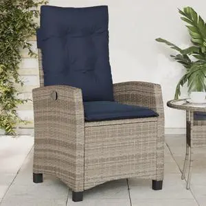 vidaXL Reclining Patio Chair with Cushions Outdoor Furniture Gray Poly Rattan