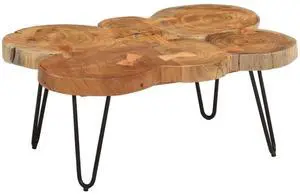 vidaXL Coffee Table Side Table with Metal Legs 6 Trunks Solid Wood Acacia