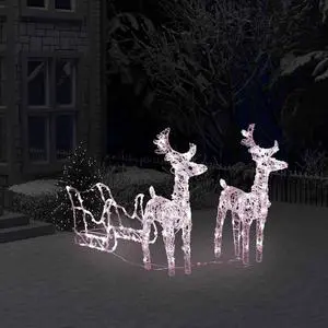 vidaXL Lighted Reindeer and Sleigh Christmas Decoration with 160 LEDs Acrylic