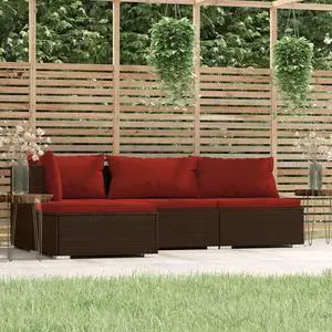 vidaXL 4 Piece Patio Lounge Set with Cushions Brown Poly Rattan