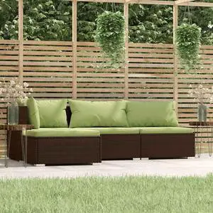 vidaXL 4 Piece Patio Lounge Set with Cushions Brown Poly Rattan