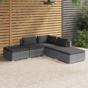 vidaXL Patio Lounge Set Outdoor Sectional Sofa Set 5 Piece Poly Rattan Gray