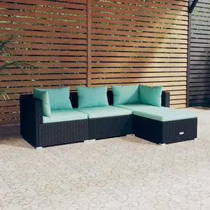 vidaXL Patio Lounge Set Outdoor Sectional Sofa Set 4 Piece Poly Rattan Black